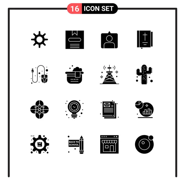 Modern Set Solid Glyphs Pictograph Scroll Computer Instagram Thanksgiving Cross - Stok Vektor