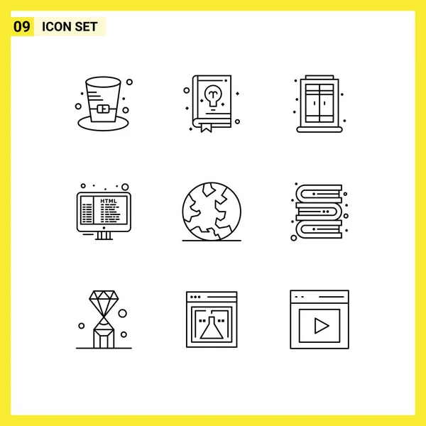 Universal Icon Symbols Group Modern Vázlatok Online Föld Otthon Programozás — Stock Vector