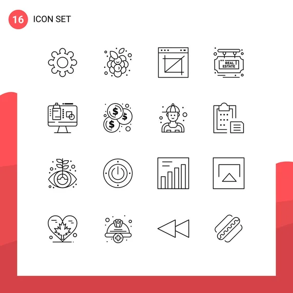 Mobile Interface Outline Set Pictograms Screen Sale Crop Real Board — 스톡 벡터