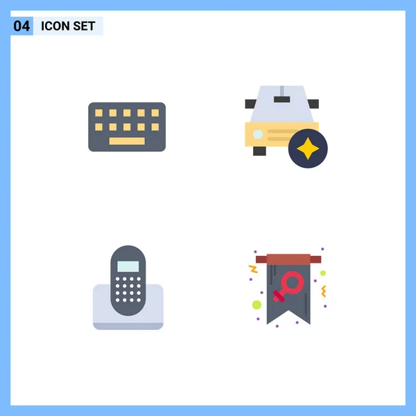 Modern Set Flat Icons Pictograph Keyboard Communication Key Star Device — Stock Vector