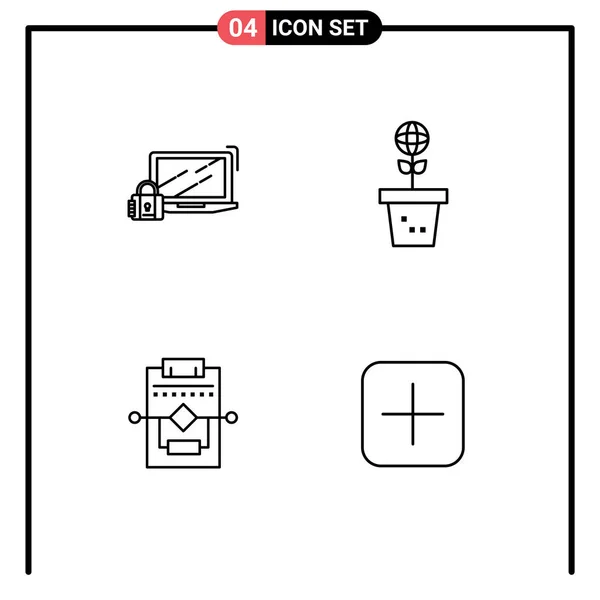 Stock Vector Icon Pack Mit Linienzeichen Und Symbolen Für Computer — Stockvektor