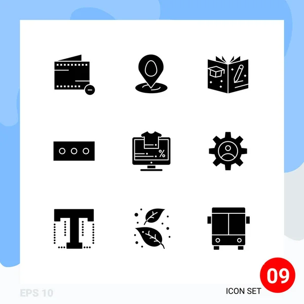 Mobile Interface Solid Glyph Set Pictograms Gear Percentage Education Percent — 스톡 벡터
