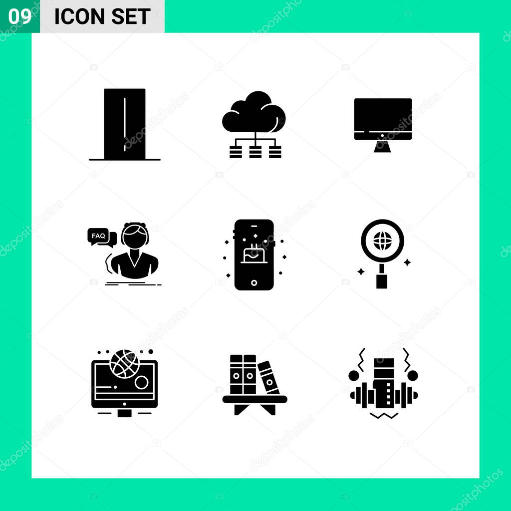 Set of 9 Commercial Solid Glyphs pack for help, call, technology, assistance, hardware Editable Vector Design Elements