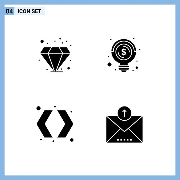 Lot Glyphes Solides Commerciaux Pour Diamant Gauche Ampoule Argent Commerce — Image vectorielle