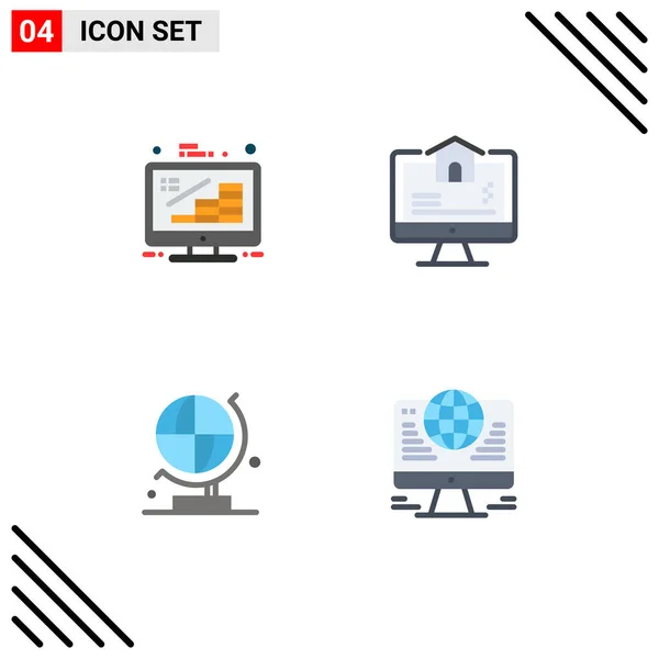 Conjunto Iconos Planos Comerciales Pack Para Negocios Mundo Crecimiento Real — Vector de stock