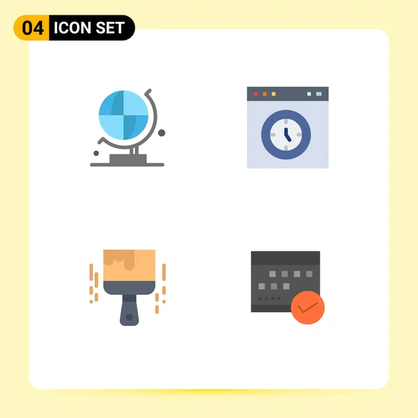モバイルインターフェイスフラットアイコン世界 ブラシ ブラウザ 速度計 塗料の4枚の写真のセット編集可能なベクトルデザイン要素 — ストックベクタ