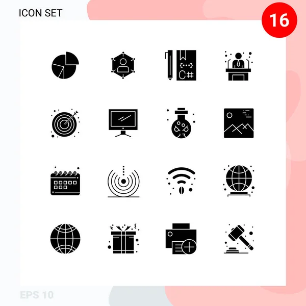 Set Vector Solid Glyphs Grid Develop Code Communication Social Editable — Stock Vector