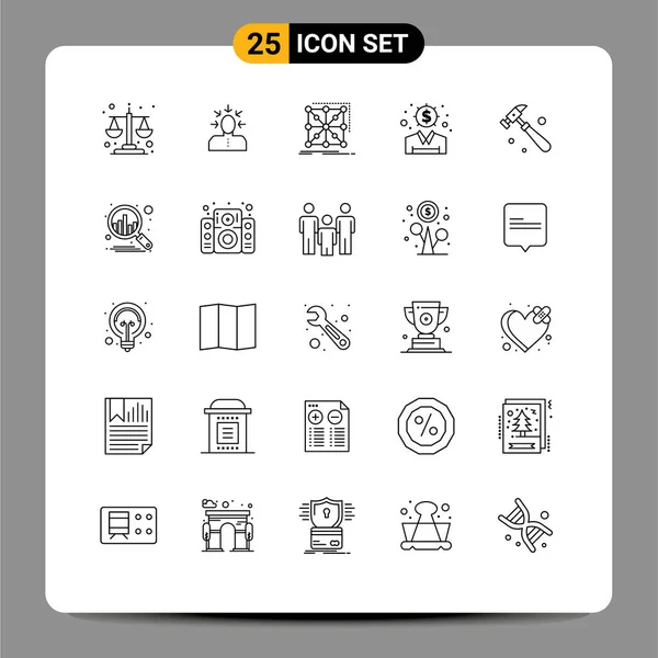 Stock Vector Icon Confezione Segni Simboli Linea Dollaro Idea Persona — Vettoriale Stock