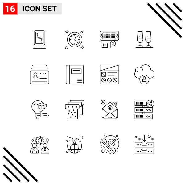 Mobile Interface Outline Set Pictograms Document Badge Connection Toasting Champagne — Stockový vektor