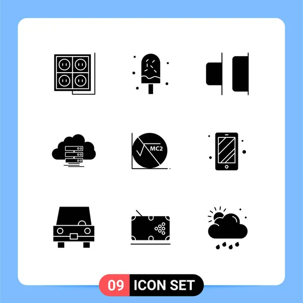 Pictogram Set Egyszerű Szilárd Glifák Áramlás Számítástechnika Nyár Tárolás Jobb — Stock Vector