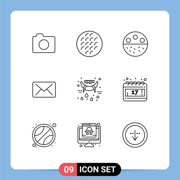 2017 Mobile Interface Outline Set Pictograms Halloween Mail Viennese Mail — 스톡 벡터