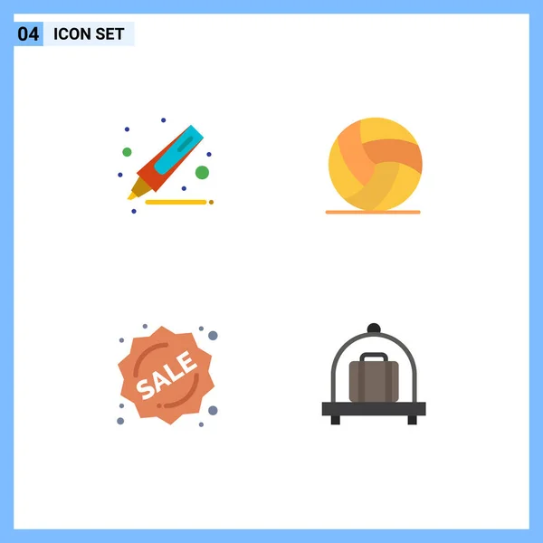 Set Commercial Flat Icons Pack Drawing Sale Football Sport Baggage — Stock Vector