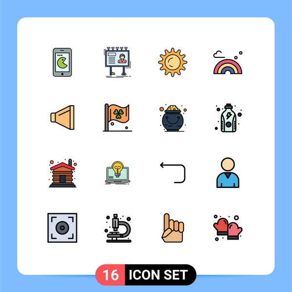 16ユニバーサルフラットカラー充填ライン記号スピーカー ボード 自然のシンボル編集可能なクリエイティブベクターデザイン要素 — ストックベクタ