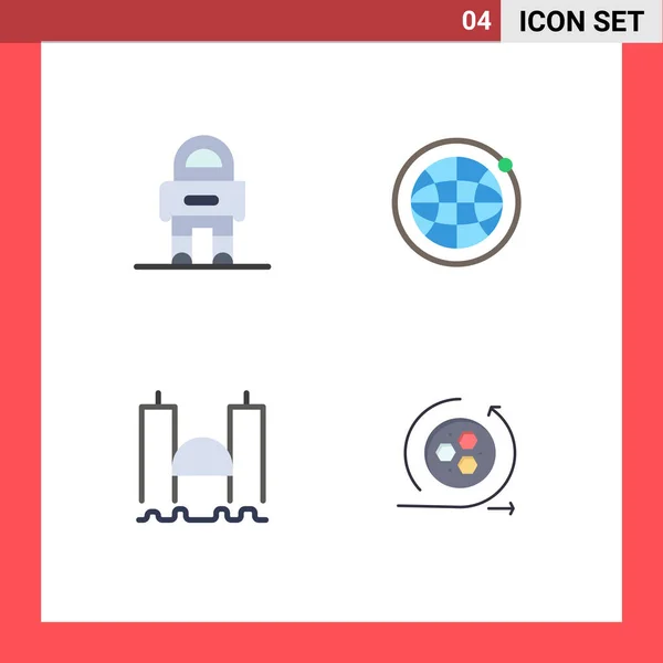 Modern Set Flat Icons Pictograph Astronaut Harbor Suit World River — Stock Vector