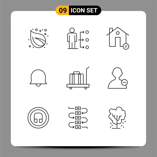 Mobile Interface Outline Set Pictograms Baggage Sign Male Bell House — Stock Vector