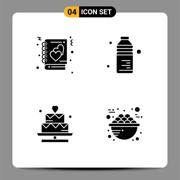 User Interface Pack Basic Solid Glyphs Book Heart Story Food — Stock Vector