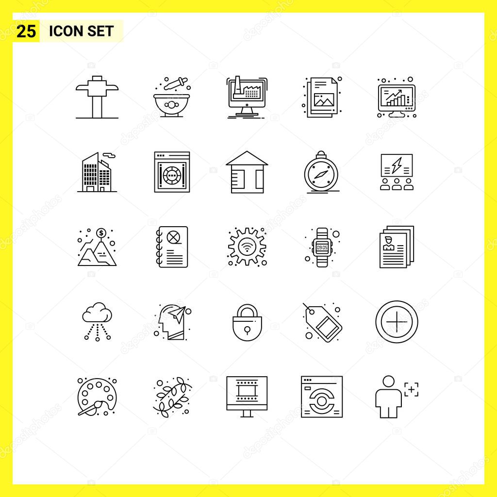 Universal Icon Symbols Group of 25 Modern Lines of poll, bars, manufacturing, grow, file Editable Vector Design Elements