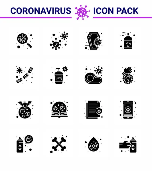 Solid Glyph Black Coronavirus Epidemia Icon Pack Succhiare Come Mano — Vettoriale Stock