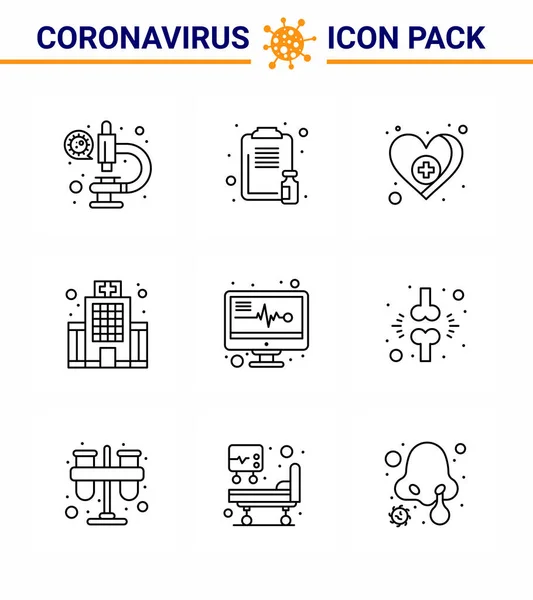 Line Conjunto Iconos Epidémicos Del Virus Corona Tales Como Electrónica — Archivo Imágenes Vectoriales