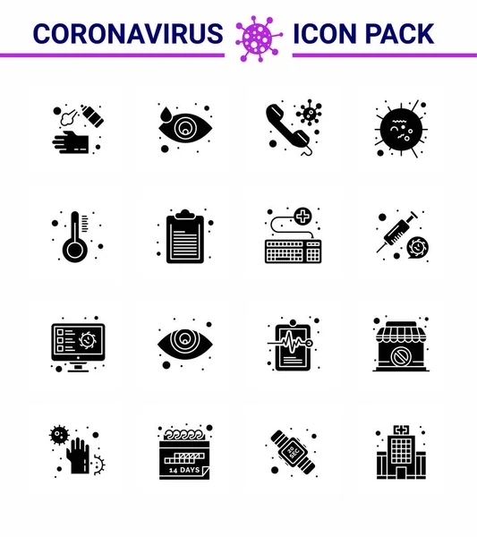 Corona Virus 2019 2020 Epidemie Solid Glyph Black Icon Pack — Stockvector