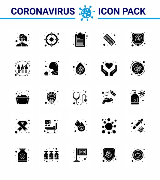 Covid Protection Coronavirus Pendamic Solid Glyph Icon Set Wie Tablette — Stockvektor