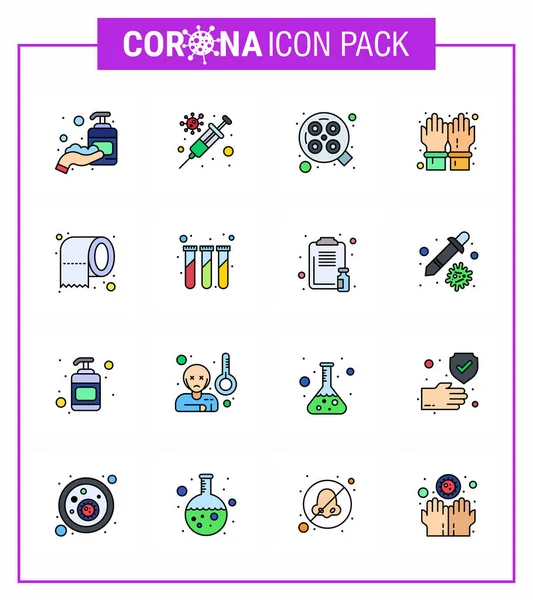 Flat Color Filled Line Coronavirus Epidemic Icon Pack Suck Paper — Stock Vector