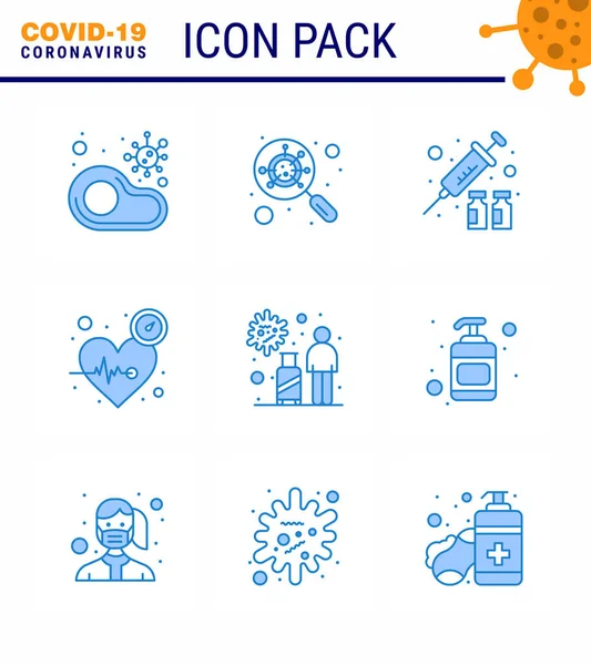 Covid Icon Set Infographic Blue Pack Time Heart Interfac Beat — Stock Vector