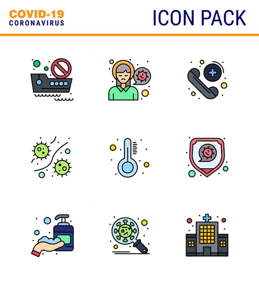Novel Coronavirus 2019 Ncov Filled Line Flat Color Icon Pack — Stock Vector