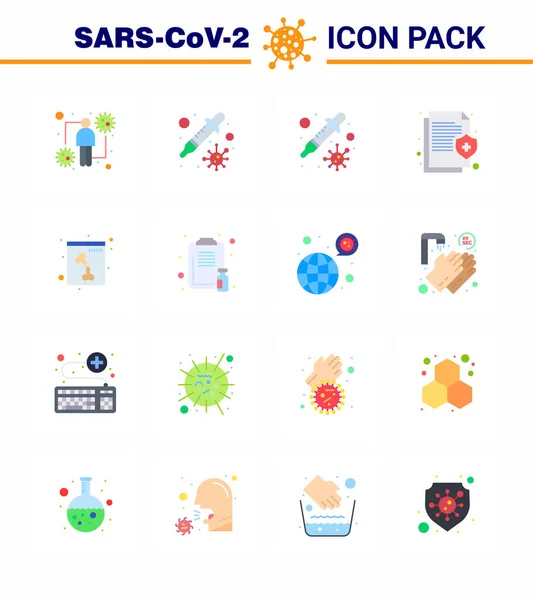 Coronavirus Prevention Set Icons Flat Color Icon Clipboard Skull Virus — Stock Vector