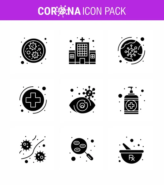 Coronavirus Awareness Icons Solid Glyph Black Icon Corona Virus Flu — Stock Vector