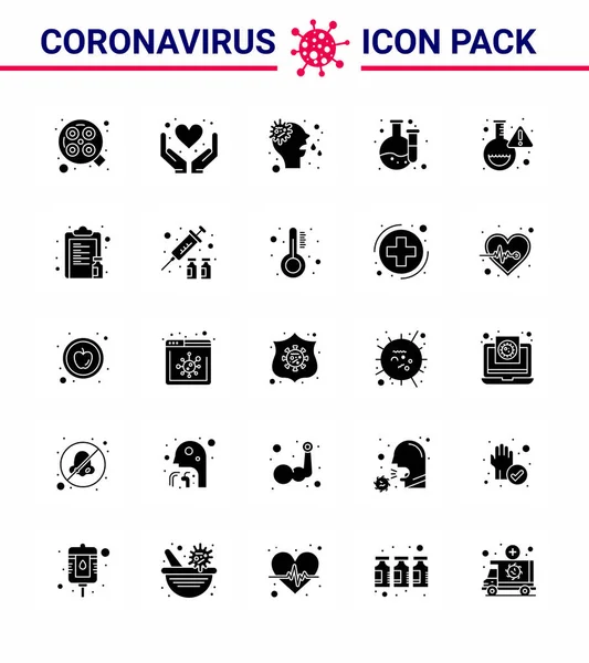 Coronavirus 2019 Ncov Covid Prevention Icon Set Research Flask Allergy — Stock Vector