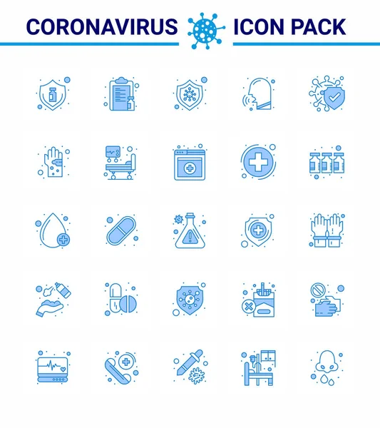 Coronavirus Prevention Set Icons Blue Icon Couph Nose Vaccine Diseases — Stock Vector