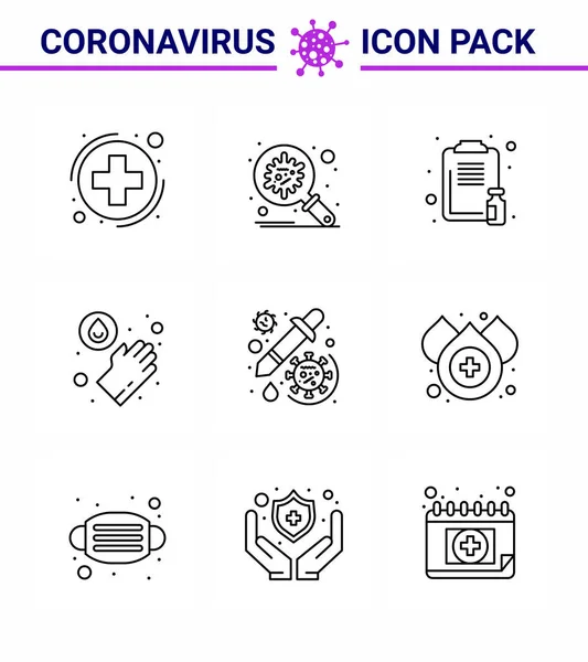 Corona Vírus 2019 2020 Járvány Line Ikon Csomag Mint Kábítószer — Stock Vector