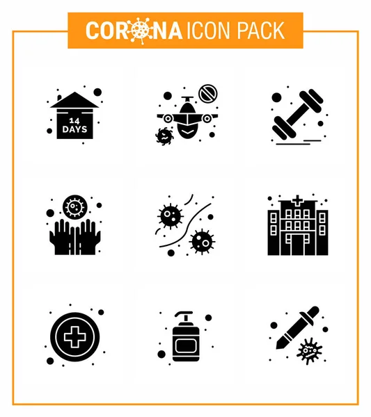 Coronavirus Prevention Set Icons Solid Glyph Black Icon Germs Infect — Stock Vector