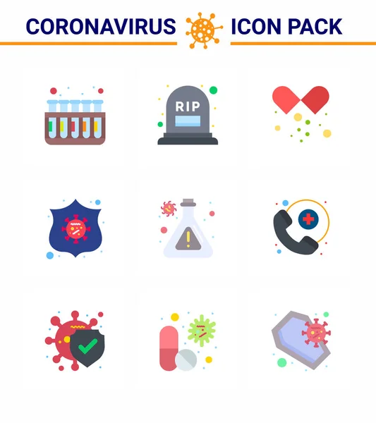 9 Flat Color Coronavirus disease and prevention vector icon  lab, virus, drugs, shield, protection viral coronavirus 2019-nov disease Vector Design Elements