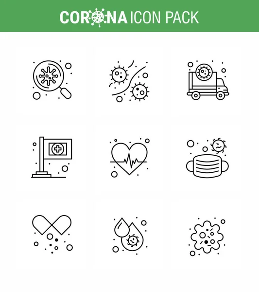 Coronavirus Prevention Set Icons Line Icon Beat Flag Viruses Assistance — Stock Vector