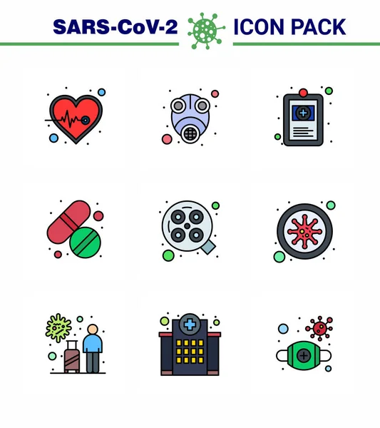 Coronavirus Prevention Set Icons Filled Line Flat Color Icon Light — Stock Vector