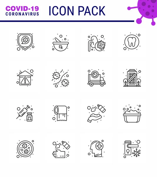 Covid Icon Set Infographic Line Pack Hygiene Tooth Disease Medical — Stock Vector