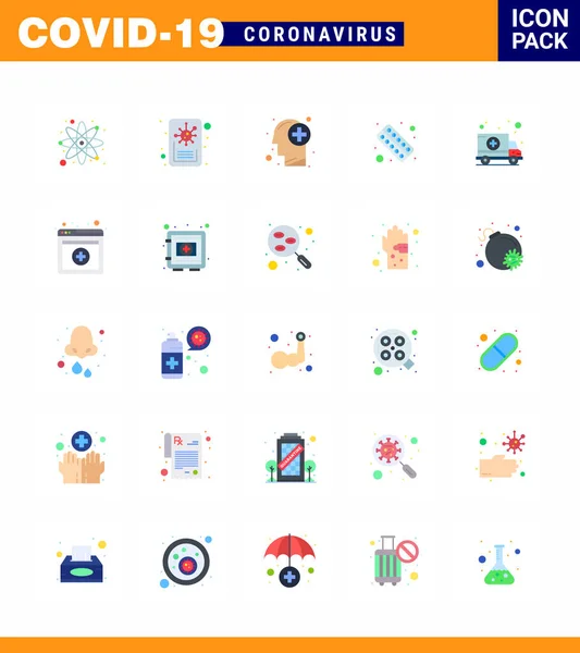 Corona Virus Disease Flat Color Icon Pack Succhiare Come Ambulanza — Vettoriale Stock