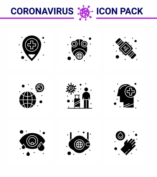 Solid Glyph Black Corona Virus Pandemische Vector Illustraties Infectie Covid — Stockvector