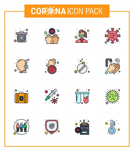 Coronavirus Prevention Set Icons Flat Color Filled Line Icon Virus — Stock Vector