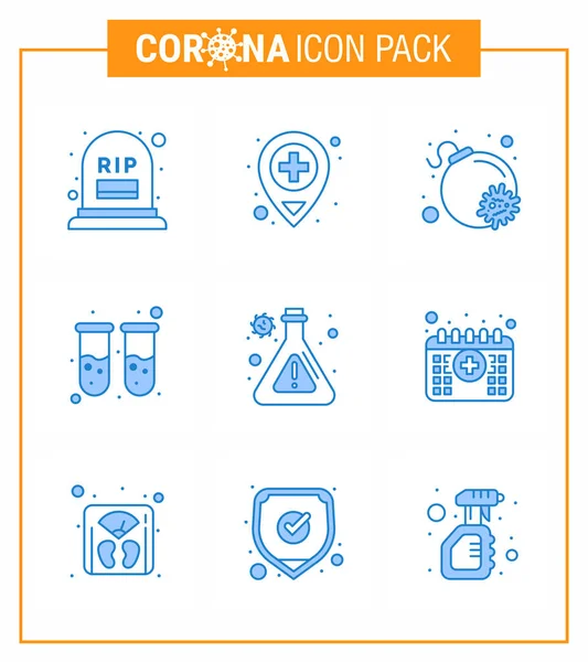 9 Blue Coronavirus disease and prevention vector icon appointment, lab, bomb, flask, test tube viral coronavirus 2019-nov disease Vector Design Elements