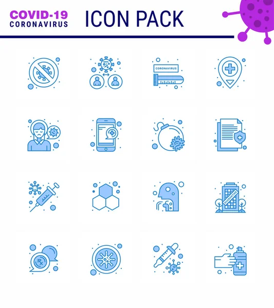 Coronavirus Prevention Set Icons Blue Icon Medical Hospital People Virus — Stock Vector