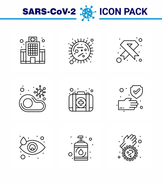 Line Conjunto Iconos Epidémicos Del Virus Corona Como Carne Infectados — Vector de stock