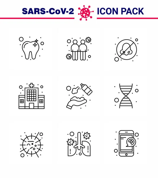 Coronavirus Prevention Set Icons Line Icon Hands Spray Alcohol Nose — Stock Vector