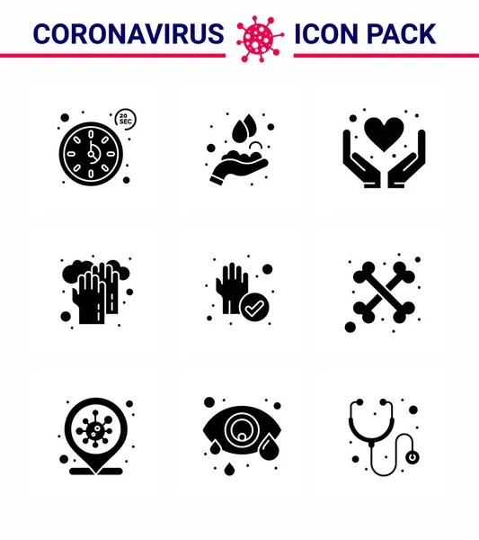 Novel Coronavirus 2019 Ncov Solid Glyph Black Icon Pack Protect — Stock Vector