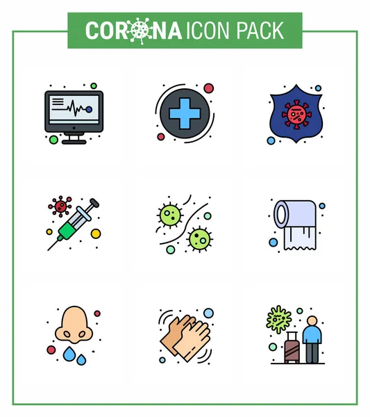Coronavirus Prevention Set Icons Filled Line Flat Color Icon Microbe — Stock Vector