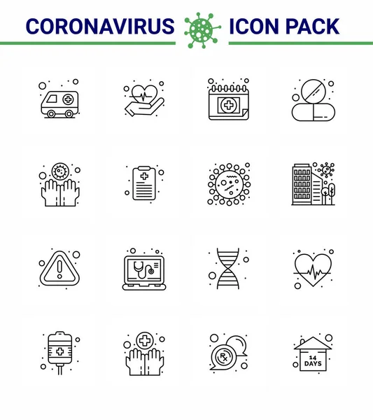 Coronavirus Tudatosság Ikon Vonalas Ikonok Icon Include Disease Tablet Calendar — Stock Vector