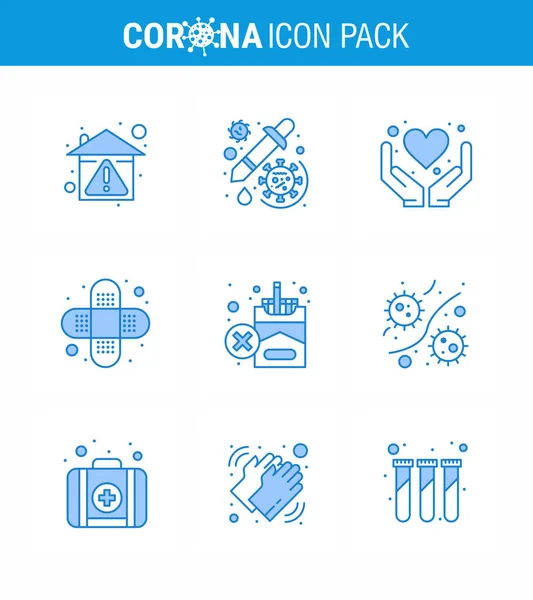 Corona Virus Disease Blue Icon Pack Suck Forbidden Bandage Vaccine — Stock Vector