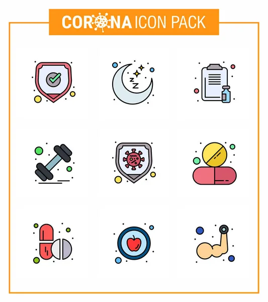 Filled Line Flat Color Coronavirus Covid19 Icon Pack Disease Weight — Stock Vector